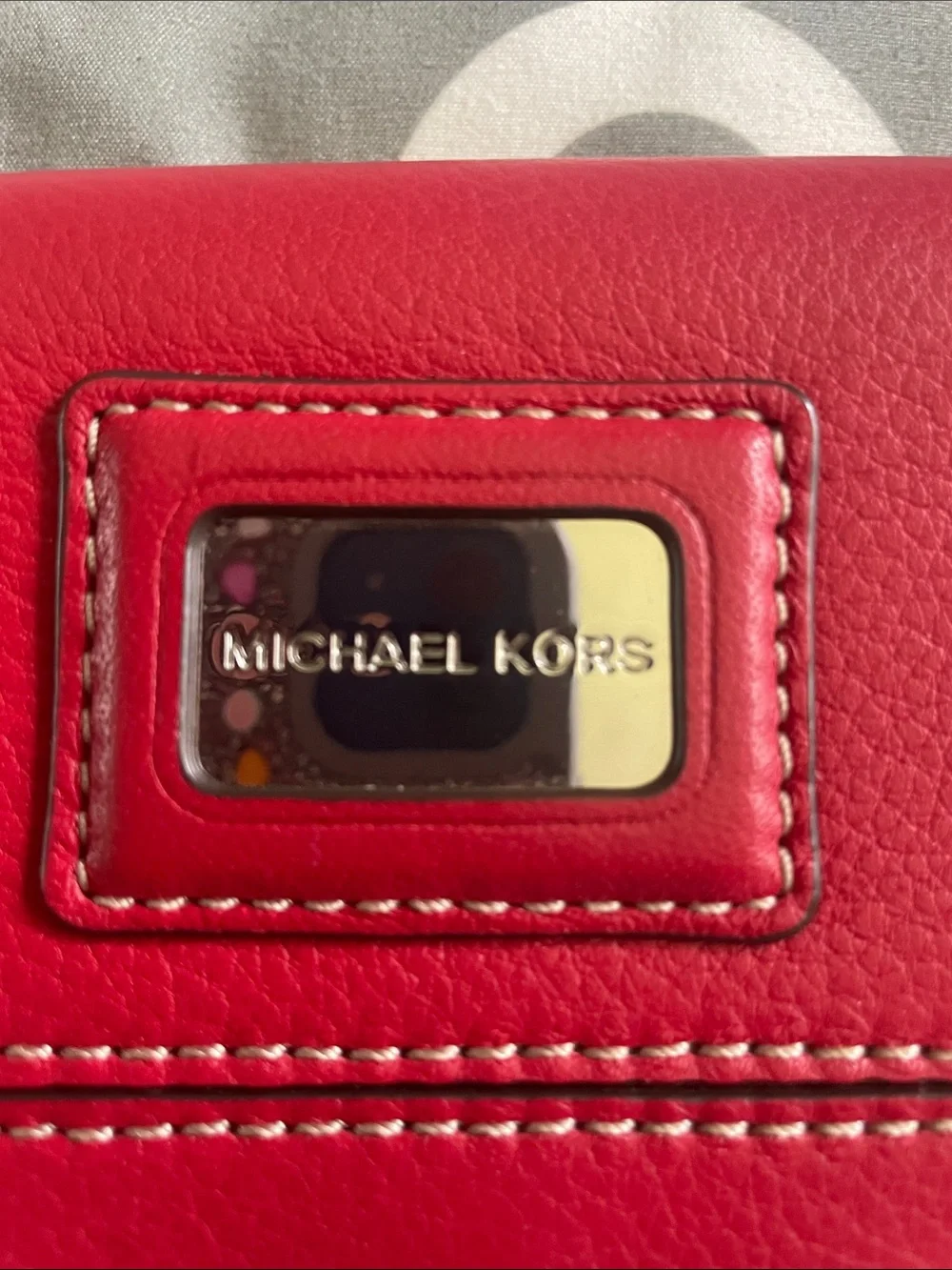 Vintage Michael Kors Red Leather Wallet with Silver Logo Plaque very spacious